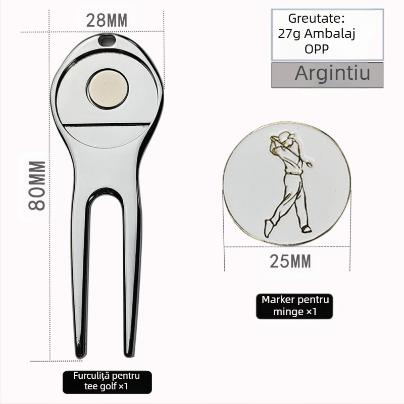 Furcă de golf verde, furcă metalică de fier, marcaj de poziție a bilei, furcă multifuncțională din aliaj de zinc, accesorii pentru furcă metalică