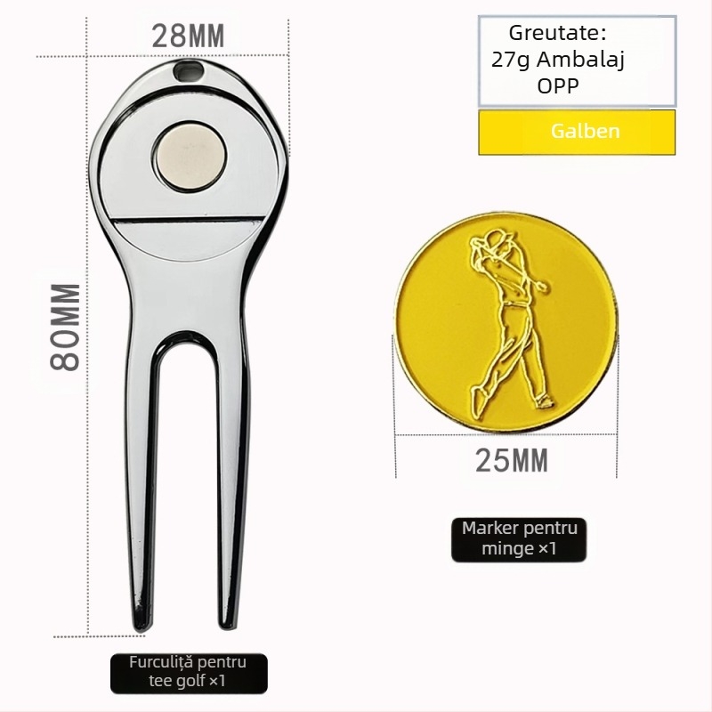Furcă de golf verde, furcă metalică de fier, marcaj de poziție a bilei, furcă multifuncțională din aliaj de zinc, accesorii pentru furcă metalică