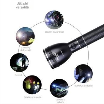 Lanternă de detectare a securității TANK007 cu LED-uri, lanternă de căutare cu patrulare în aer liber, cu mâner extins A602L