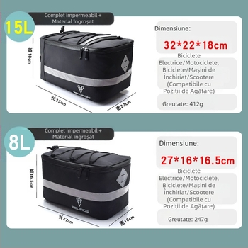 Geantă de bicicletă pentru scaunul din spate al mașinii, impermeabilă, geantă Camel pentru biciclete electrice, 8L/15L, accesorii pentru biciclete