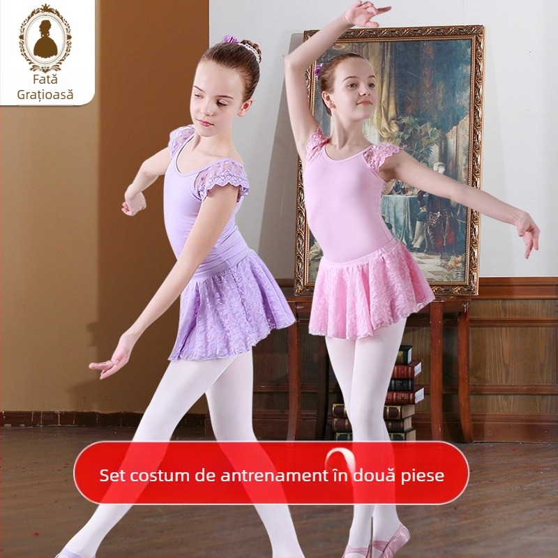 Costum de dans pentru copii, fustă de balet, fustă de dans pentru fete, haine de performanță pentru copii, costum de primăvară și vară, costum de antrenament divizat
