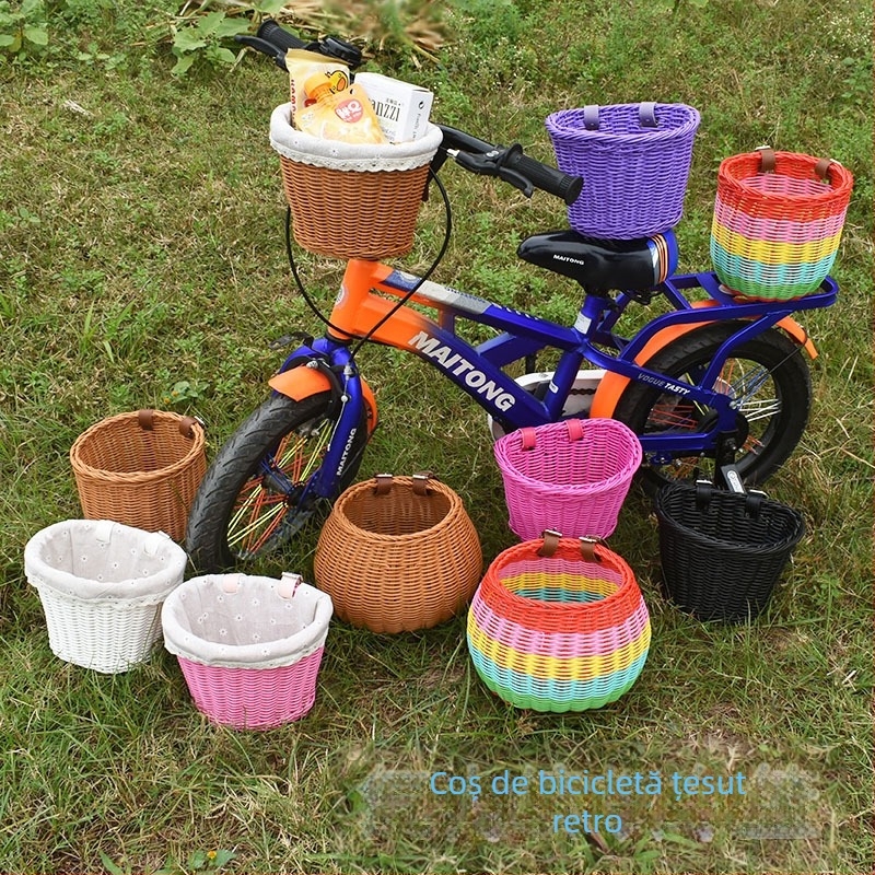 Coș decorativ țesut tip ratan, coș de buzunar pentru bicicletă și mașină, coș de depozitare pentru birou, coș de flori, coș de depozitare