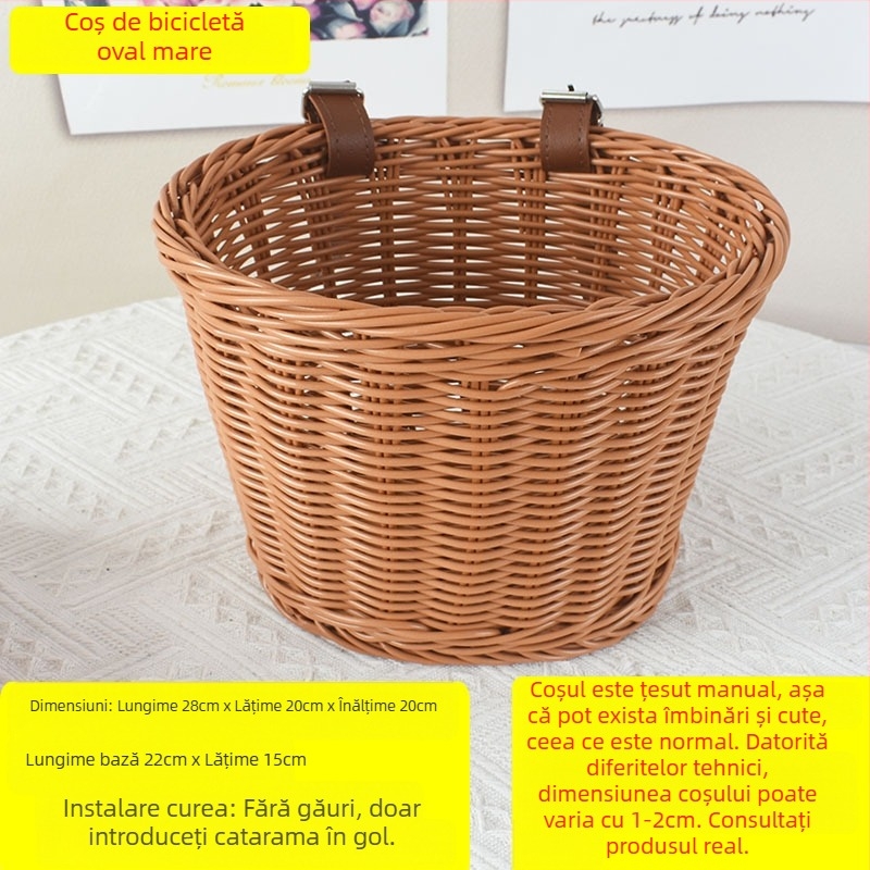 Coș decorativ țesut tip ratan, coș de buzunar pentru bicicletă și mașină, coș de depozitare pentru birou, coș de flori, coș de depozitare