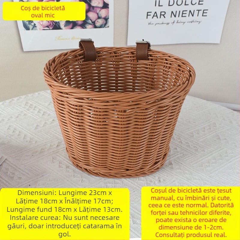 Coș decorativ țesut tip ratan, coș de buzunar pentru bicicletă și mașină, coș de depozitare pentru birou, coș de flori, coș de depozitare