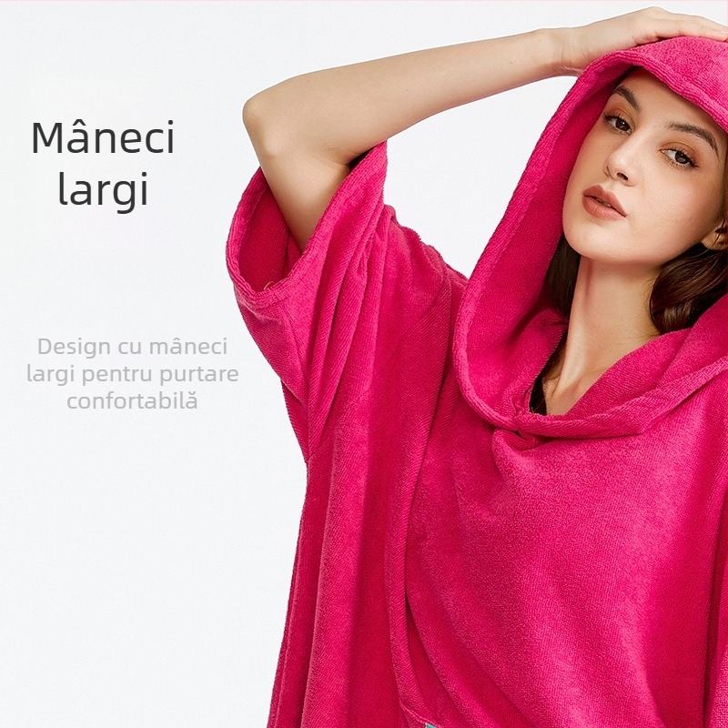 Prosop de baie din microfibră, halat de baie pentru adulți, absorbant, purtabil, cu glugă, prosop de baie, înot, scufundări, prosop de plajă cald