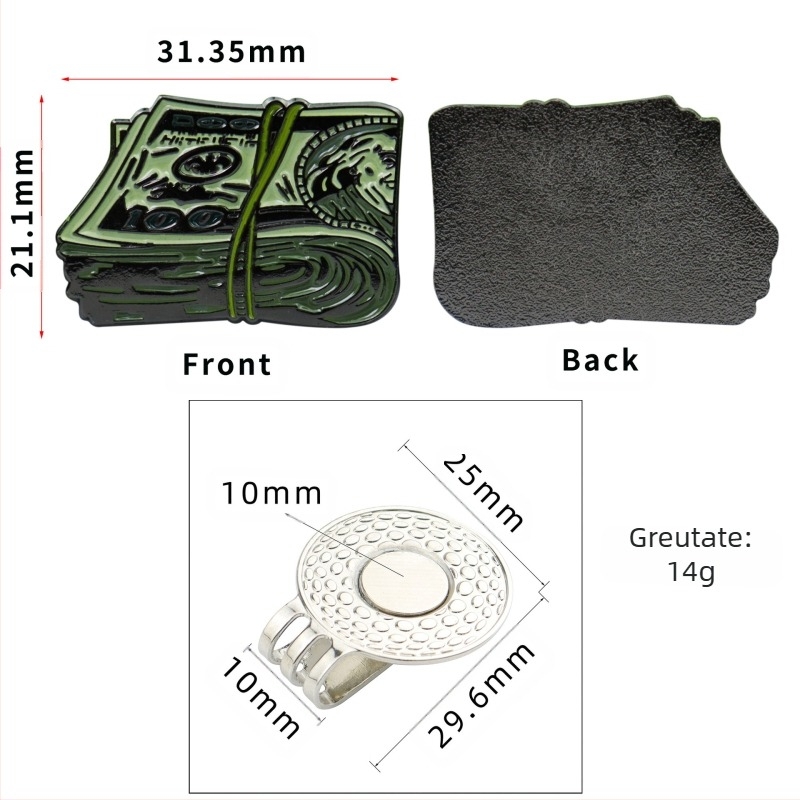 Accesorii de golf noi în stoc, marker de marcaj cu bilă emailată cu dolar metalic creativ