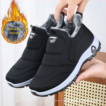 Pantofi vechi din bumbac Beijing pentru femei, cu căptușeală din fleece de iarnă, cu tehnologie Heattech pentru mame de vârstă mijlocie și în vârstă, tălpi moi antiderapante, cizme din bumbac îngroșat pentru vârstnici și bunici