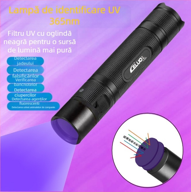 Lampă detector de bani reîncărcabilă cu lumină puternică portabilă 365UV violet, detector de urină pentru animale de companie, lampă detector de oglindă neagră Wood's, tip C