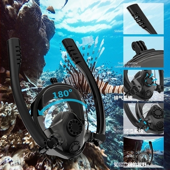 Mască de snorkeling complet uscată pentru adulți, mască de respirație din silicon cu tub dublu pentru scufundări Three Treasures, cu față completă, foarte respirabilă pentru apnee