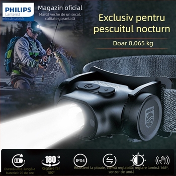 Philips Sfl1851, lanternă frontală cu senzor inteligent ultra-ușoară, montată pe cap, pentru drumeții în aer liber, camping, stil patrulare