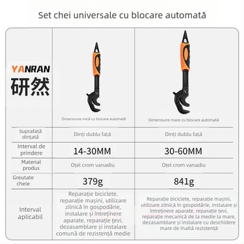 Cheie reglabilă multifuncțională, scule universale, clește autoblocant pentru țevi de apă din baie, deschidere mare cu economie de forță de muncă