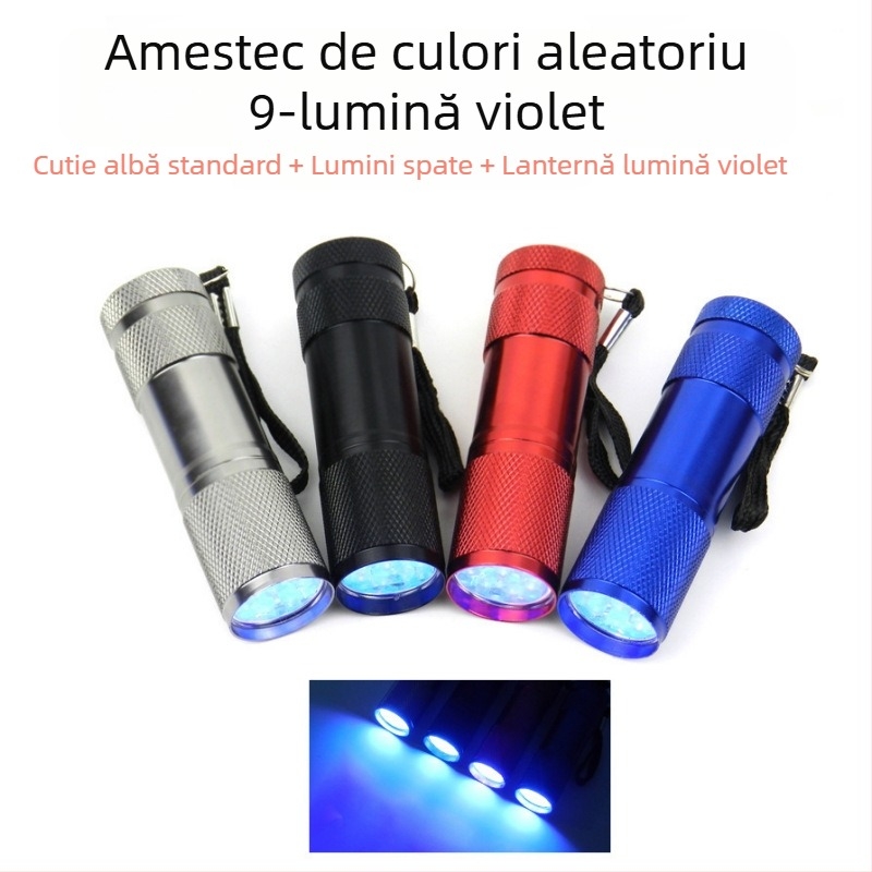 Producătorii transfrontalieri furnizează direct lampă fluorescentă cu detector de bani din aliaj de aluminiu cu lanternă violetă cu 9 LED-uri, UV, ultraviolet