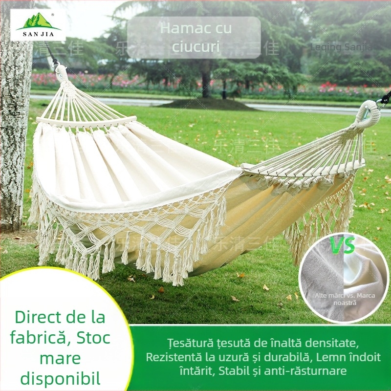 Hamac pliabil în aer liber, țesut manual, cu ciucuri europene și americane, leagăn din pânză, camping, băț curbat, portabil, dublu, scaun suspendat, en-gros
