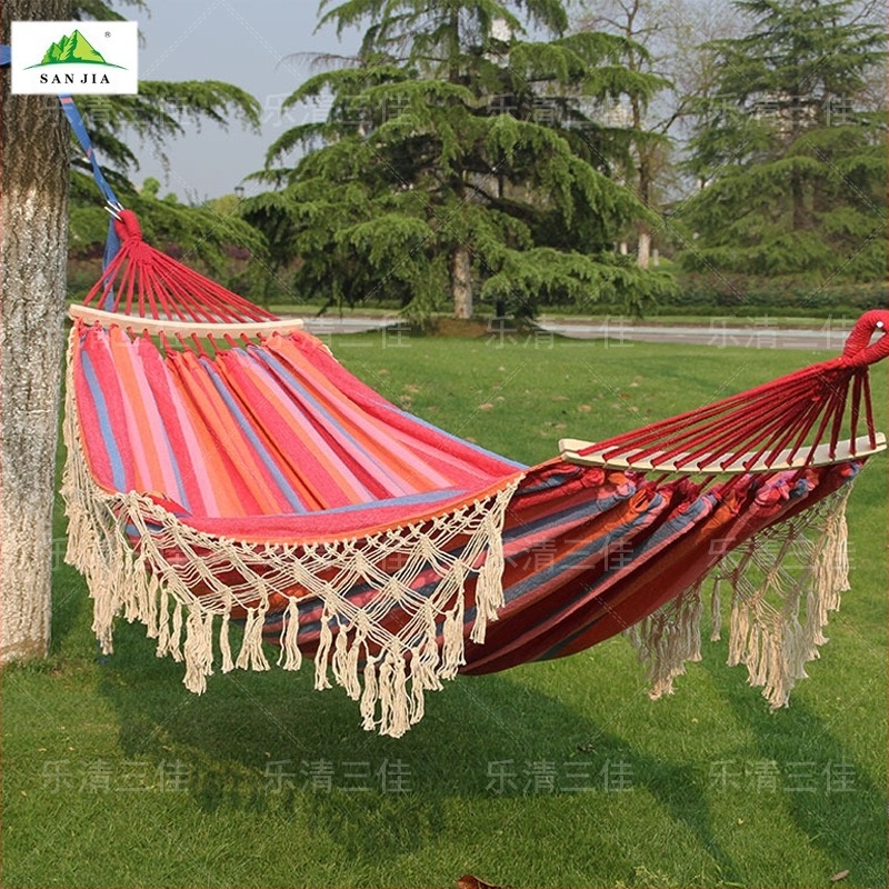 Hamac pliabil în aer liber, țesut manual, cu ciucuri europene și americane, leagăn din pânză, camping, băț curbat, portabil, dublu, scaun suspendat, en-gros