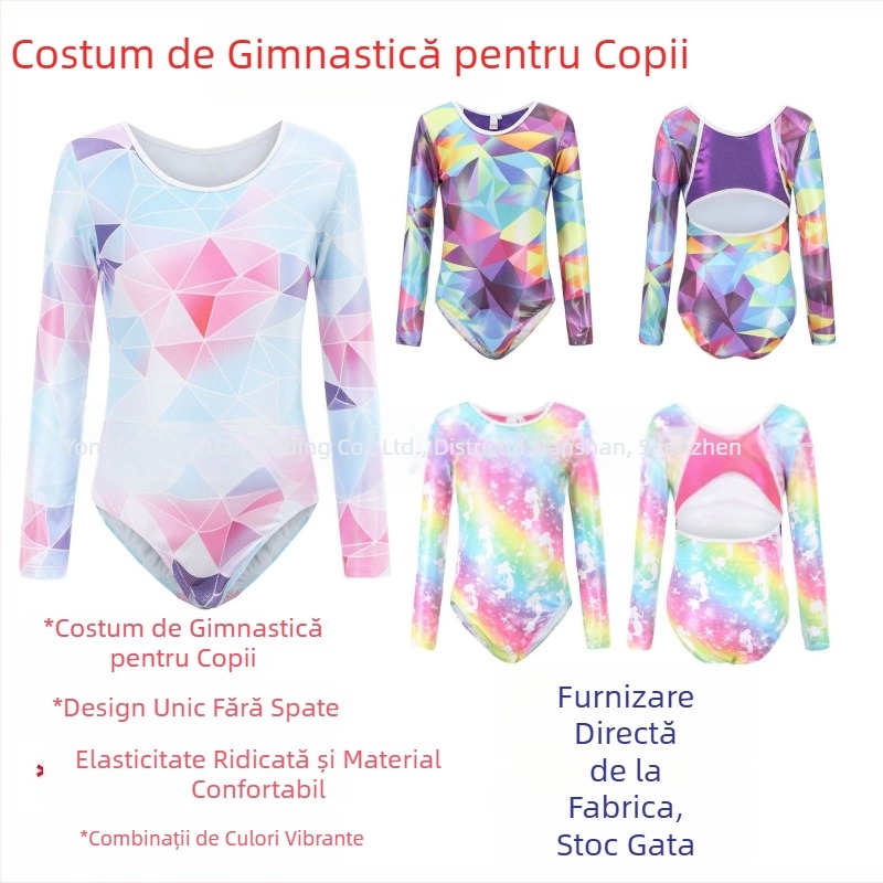 Îmbrăcăminte de gimnastică pentru copii, cu mânecă lungă, bronzare, îmbrăcăminte de dans pentru fete, balet, îmbrăcăminte de gimnastică fără spate, îmbrăcăminte de antrenament pentru copii, strâmt pentru copii
