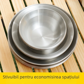 Set de farfurii din oțel inoxidabil pentru exterior, camping, grătar, tacâmuri portabile, auto-conducere, farfurie pentru grătar, bazin pentru supă, bol, set de farfurii