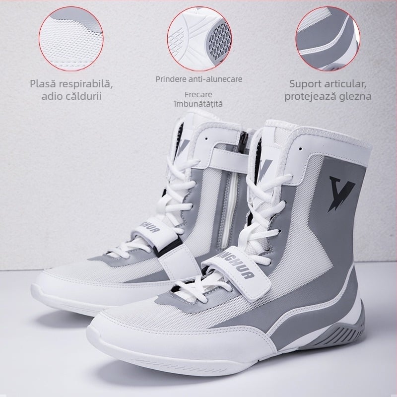 Pantofi de wrestling cu fermoar, pantofi de antrenament pentru bărbați, pantofi de box, cizme lungi, pantofi de box thailandez, Sanda