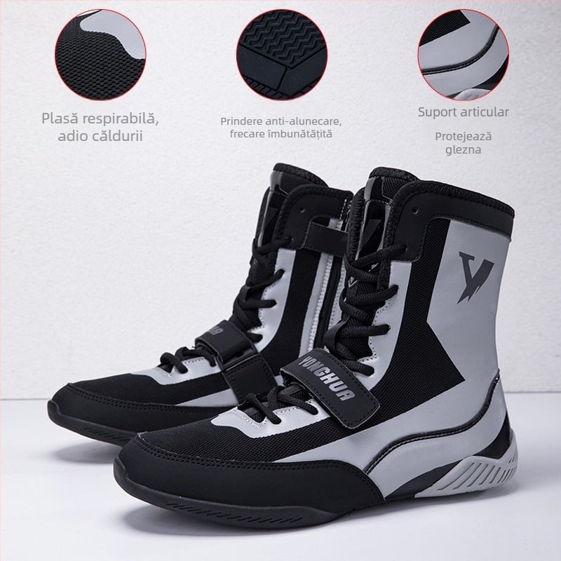 Pantofi de wrestling cu fermoar, pantofi de antrenament pentru bărbați, pantofi de box, cizme lungi, pantofi de box thailandez, Sanda