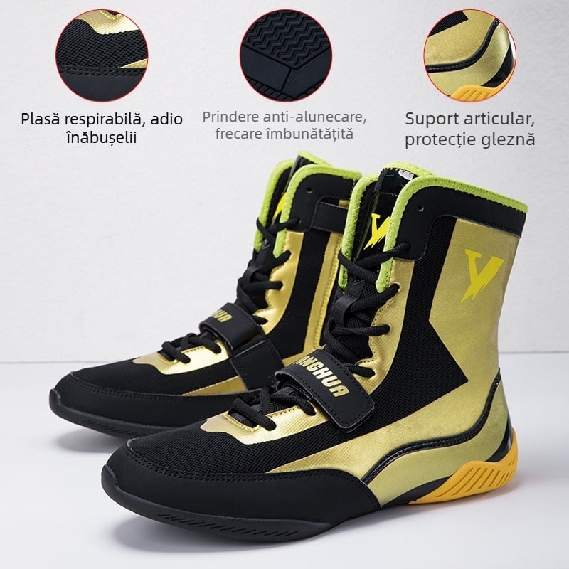 Pantofi de wrestling cu fermoar, pantofi de antrenament pentru bărbați, pantofi de box, cizme lungi, pantofi de box thailandez, Sanda