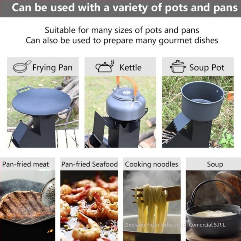 Sobă portabilă din lemn cu mini-rachetă, sobă pe lemne pentru gătit în curte, grătar pe terasă