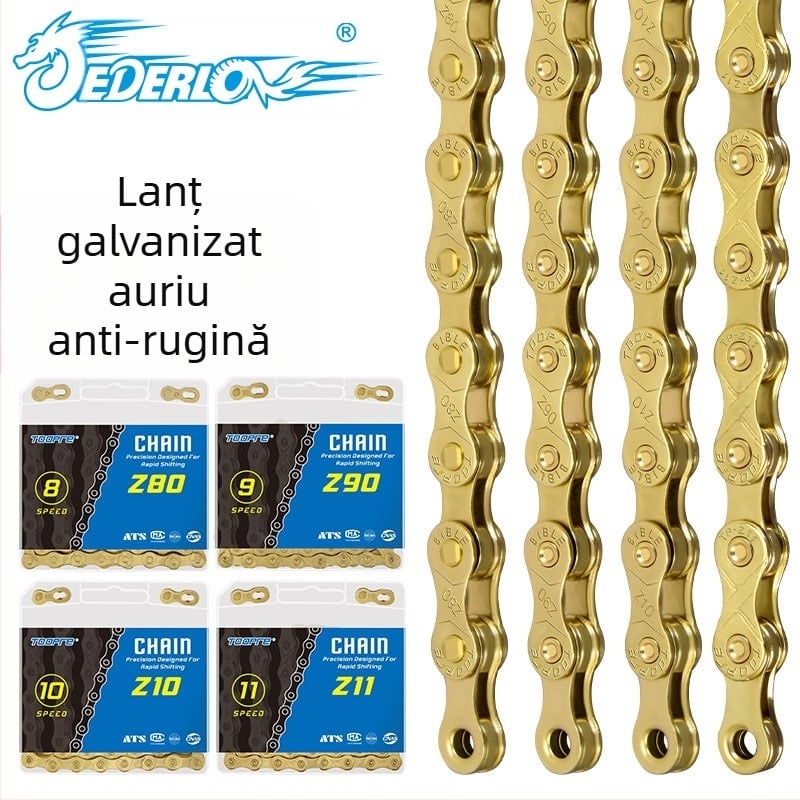 Lanț auriu pentru bicicletă de munte TOOPRE, bicicletă de șosea, 8 viteze, 9 10 11V, lanț cu viteză variabilă, complet placat antirugină
