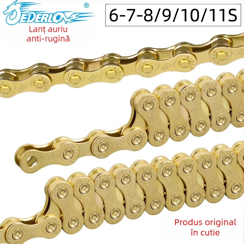 Lanț auriu pentru bicicletă de munte TOOPRE, bicicletă de șosea, 8 viteze, 9 10 11V, lanț cu viteză variabilă, complet placat antirugină