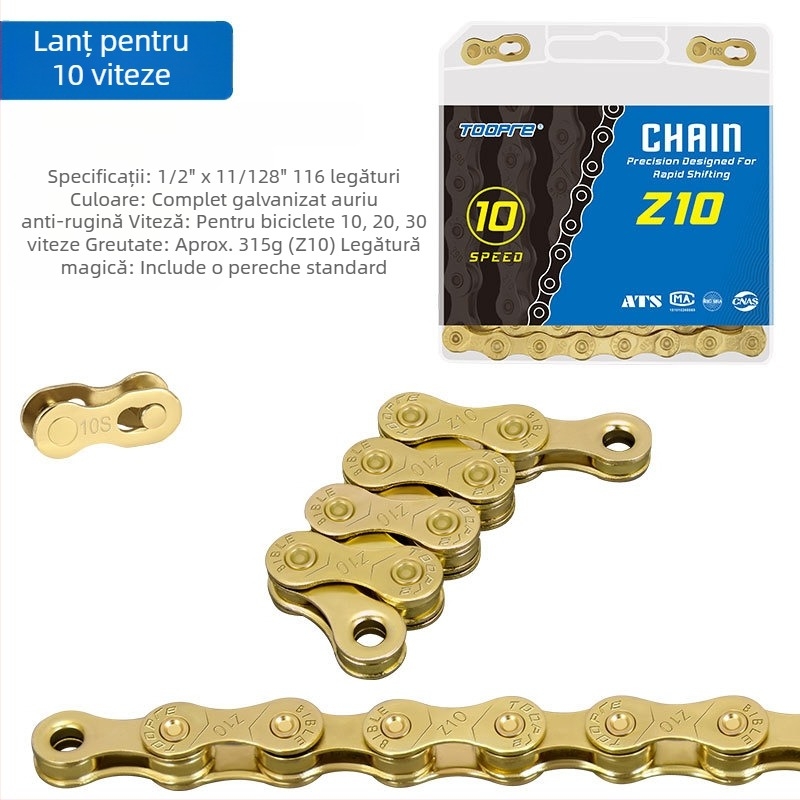 Lanț auriu pentru bicicletă de munte TOOPRE, bicicletă de șosea, 8 viteze, 9 10 11V, lanț cu viteză variabilă, complet placat antirugină