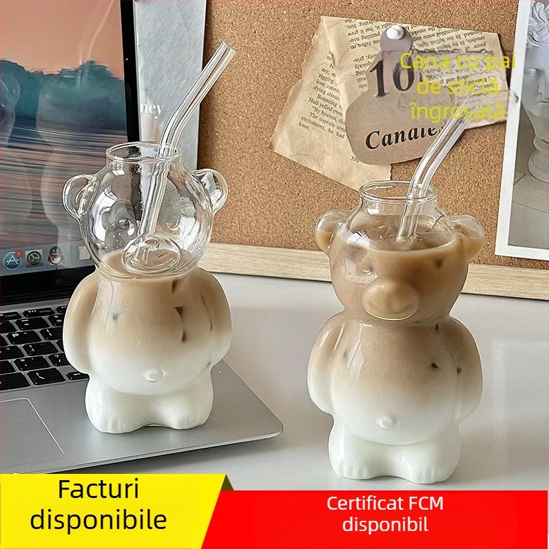 Ins Internet Celebrity Restaurant Bear Cup Cupa de cafea Drăguț Cartoon Glass Creative Cupa de suc Cupa de ceai cu lapte