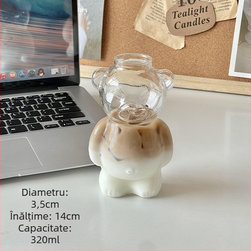 Ins Internet Celebrity Restaurant Bear Cup Cupa de cafea Drăguț Cartoon Glass Creative Cupa de suc Cupa de ceai cu lapte