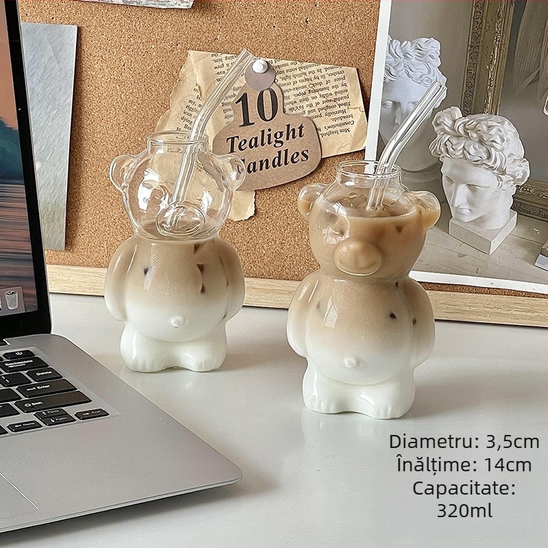 Ins Internet Celebrity Restaurant Bear Cup Cupa de cafea Drăguț Cartoon Glass Creative Cupa de suc Cupa de ceai cu lapte