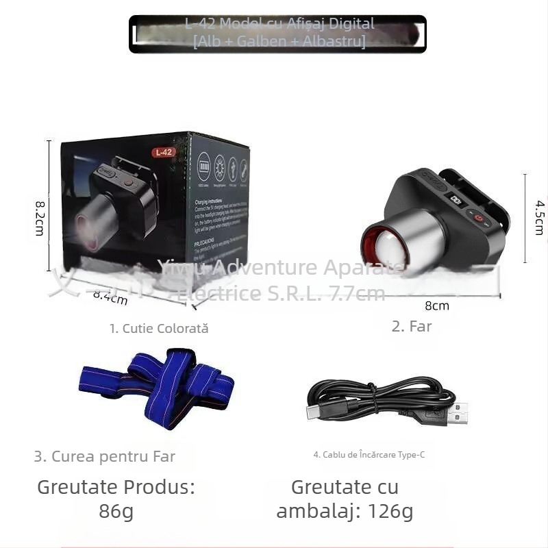 În numele exploziei de lumină puternică, lampă frontală inteligentă cu inducție multifuncțională pentru pescuit nocturn în aer liber, lampă portabilă reîncărcabilă cu rază lungă de acțiune, pentru miner.