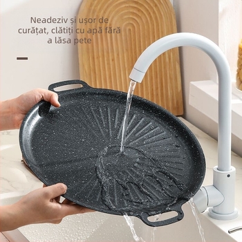 Tigaie de grătar din piatră Maifan în stil coreean, cu model de soare, tigaie de grătar antiaderentă fizică pentru aragaz cu inducție, aragaz cu casetă, tigaie de grătar în aer liber