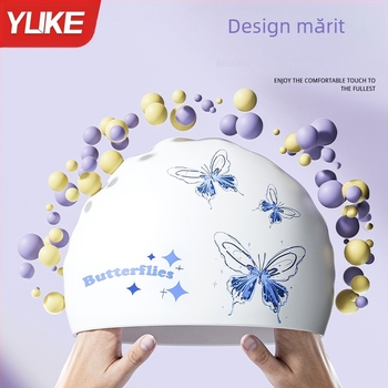 Cască de înot pentru femei, silicon impermeabil, anticlor, păr lung, protecție pentru urechi, mărime plus, pentru adulți, bărbați, cu imprimeu față-verso, cască de înot