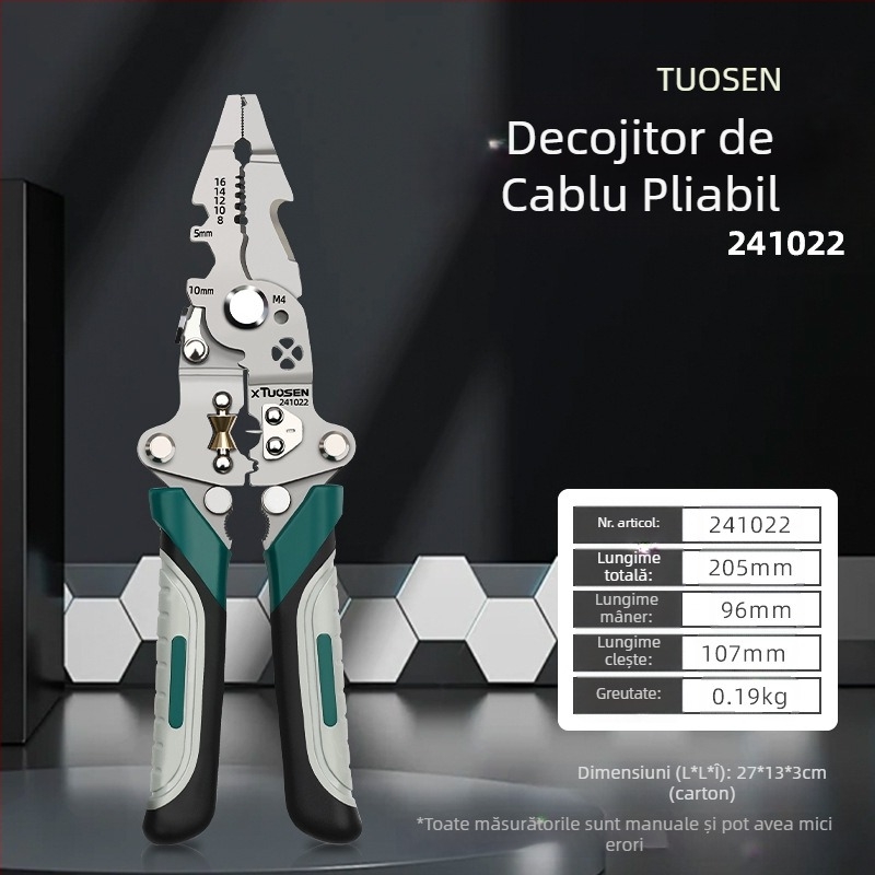 Clește de dezizolare pliabilă Tuosen, clește multifuncțional de tăiere a firelor, clește special pentru electricieni, clește de dezizolare