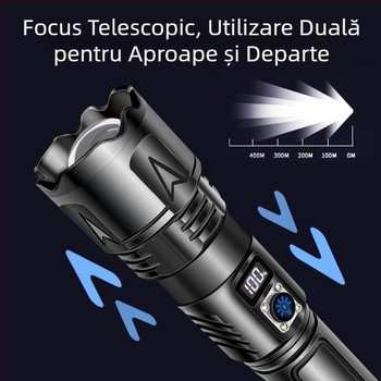 Lanternă portabilă multifuncțională cu LED-uri puternice, reîncărcabilă, din aliaj de aluminiu transfrontalier, cu ciocan de siguranță pentru exterior