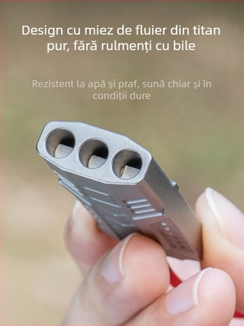 Fluier Biwei din titan pur cu trei găuri, fluier de salvare în aer liber, cu curea, portabil, ultra-ușor, puternic, impermeabil, rezistent la coroziune