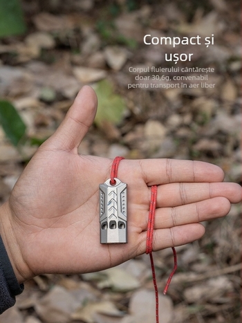 Fluier Biwei din titan pur cu trei găuri, fluier de salvare în aer liber, cu curea, portabil, ultra-ușor, puternic, impermeabil, rezistent la coroziune