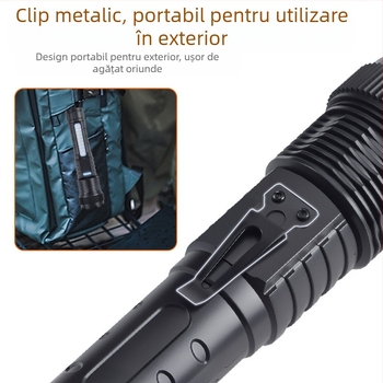 Lanternă transfrontalieră nouă 118 cu lumină puternică pentru exterior P50, zoom telescopic, cu clip pentru stilou de mare putere, bliț roșu și albastru, A76