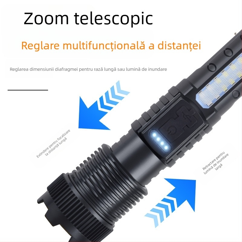 Lanternă transfrontalieră nouă 118 cu lumină puternică pentru exterior P50, zoom telescopic, cu clip pentru stilou de mare putere, bliț roșu și albastru, A76