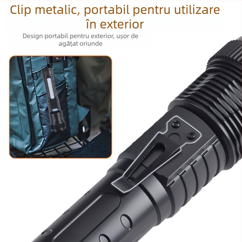 Lanternă transfrontalieră nouă 118 cu lumină puternică pentru exterior P50, zoom telescopic, cu clip pentru stilou de mare putere, bliț roșu și albastru, A76
