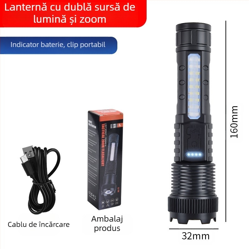 Lanternă transfrontalieră nouă 118 cu lumină puternică pentru exterior P50, zoom telescopic, cu clip pentru stilou de mare putere, bliț roșu și albastru, A76