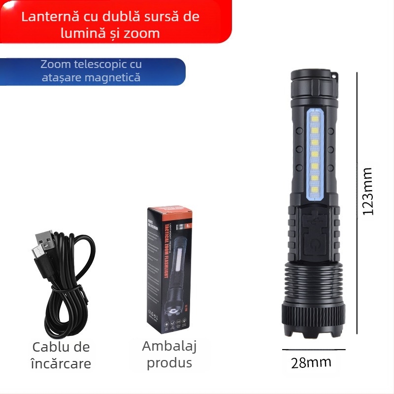Lanternă transfrontalieră nouă 118 cu lumină puternică pentru exterior P50, zoom telescopic, cu clip pentru stilou de mare putere, bliț roșu și albastru, A76