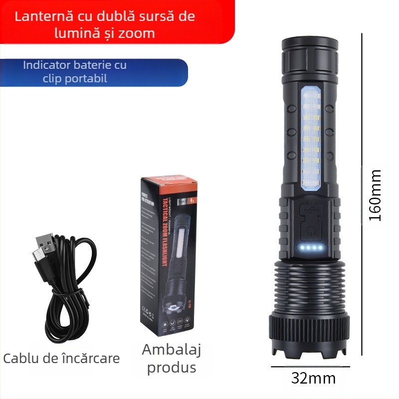 Lanternă transfrontalieră nouă 118 cu lumină puternică pentru exterior P50, zoom telescopic, cu clip pentru stilou de mare putere, bliț roșu și albastru, A76