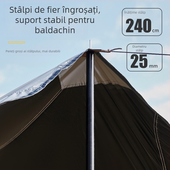 Cort octogonal din cauciuc negru, pentru camping în aer liber, cu umbrelă supradimensionată din pânză Oxford, rezistent la UV, din cauciuc negru