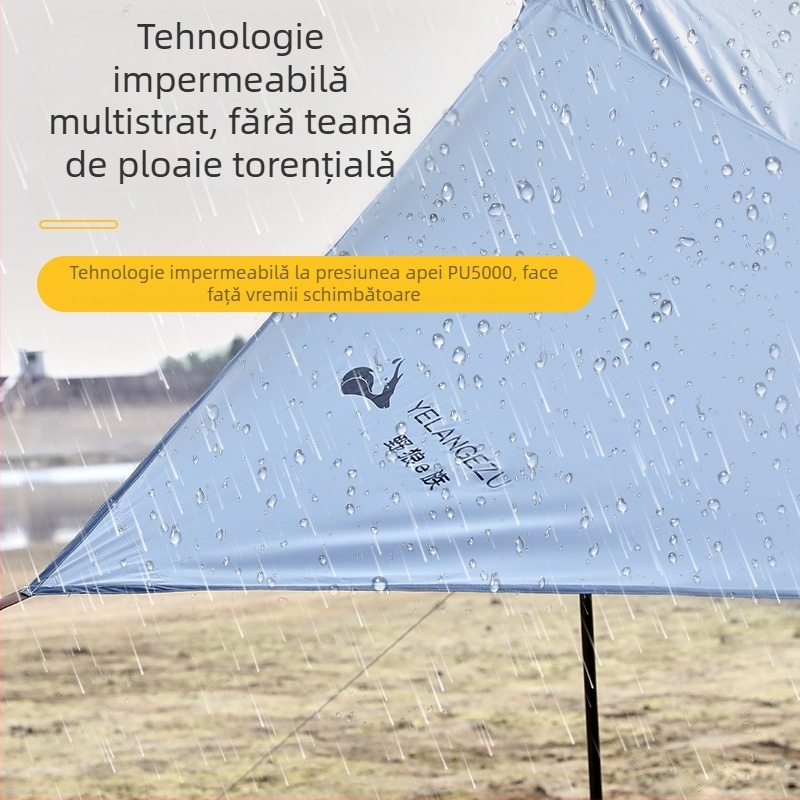 Cort octogonal din cauciuc negru, pentru camping în aer liber, cu umbrelă supradimensionată din pânză Oxford, rezistent la UV, din cauciuc negru