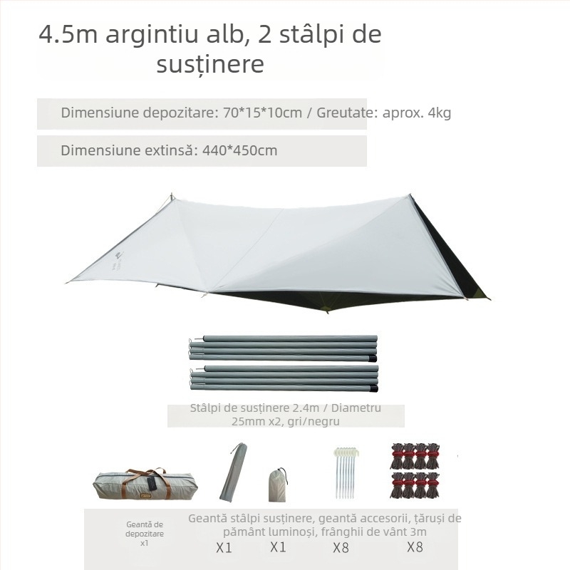 Cort octogonal din cauciuc negru, pentru camping în aer liber, cu umbrelă supradimensionată din pânză Oxford, rezistent la UV, din cauciuc negru