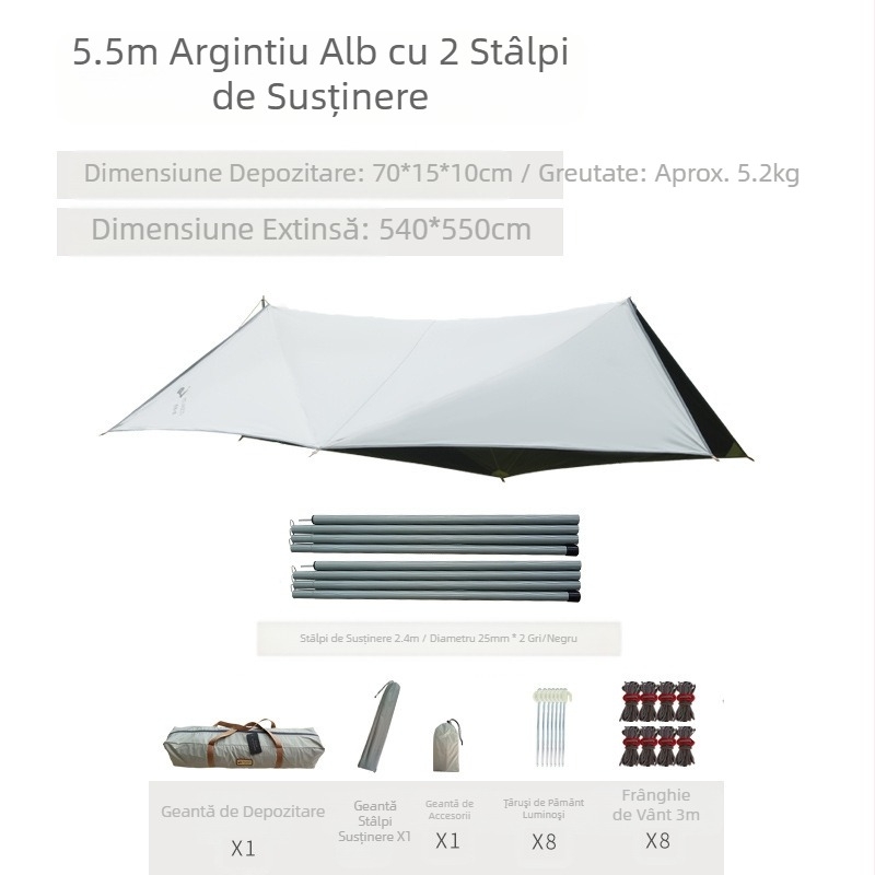 Cort octogonal din cauciuc negru, pentru camping în aer liber, cu umbrelă supradimensionată din pânză Oxford, rezistent la UV, din cauciuc negru