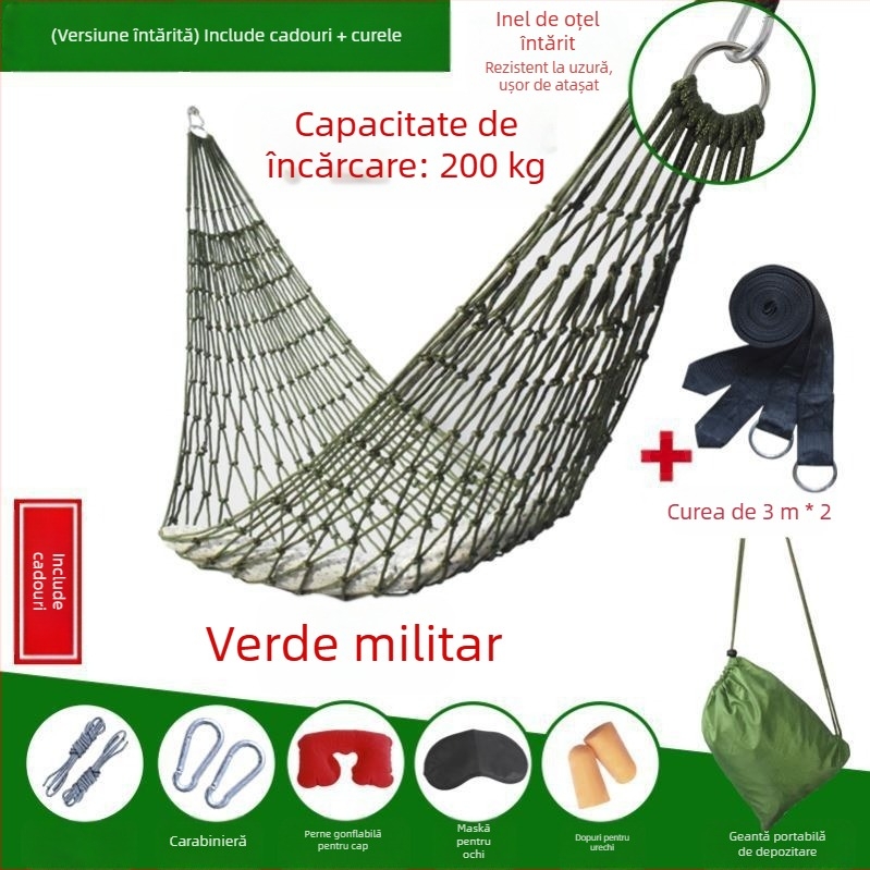 Hamac din plasă de mătase de gheață, leagăn în aer liber, pat de copac agățat, pat de dormit din plasă, pat de vară, câmp Shaker, adult, agățat, frânghie dublă