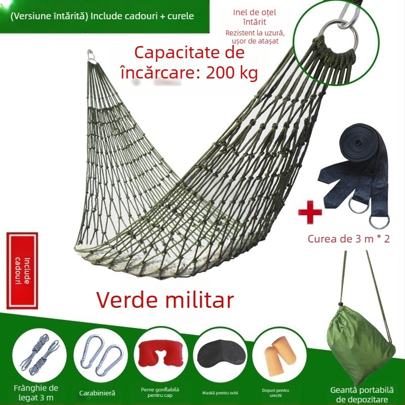 Hamac din plasă de mătase de gheață, leagăn în aer liber, pat de copac agățat, pat de dormit din plasă, pat de vară, câmp Shaker, adult, agățat, frânghie dublă