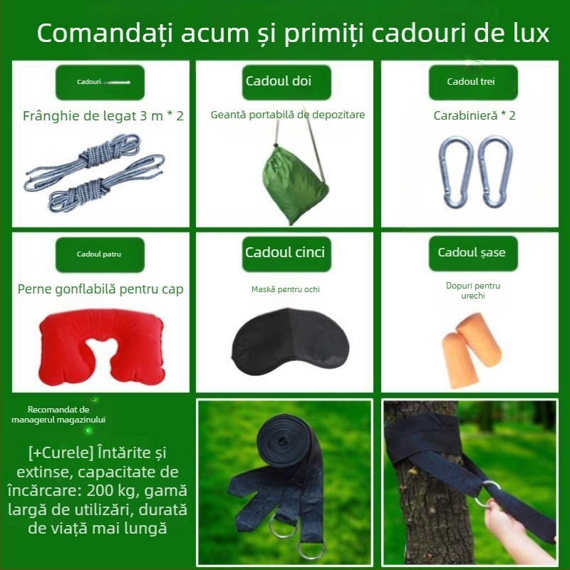 Hamac din plasă de mătase de gheață, leagăn în aer liber, pat de copac agățat, pat de dormit din plasă, pat de vară, câmp Shaker, adult, agățat, frânghie dublă